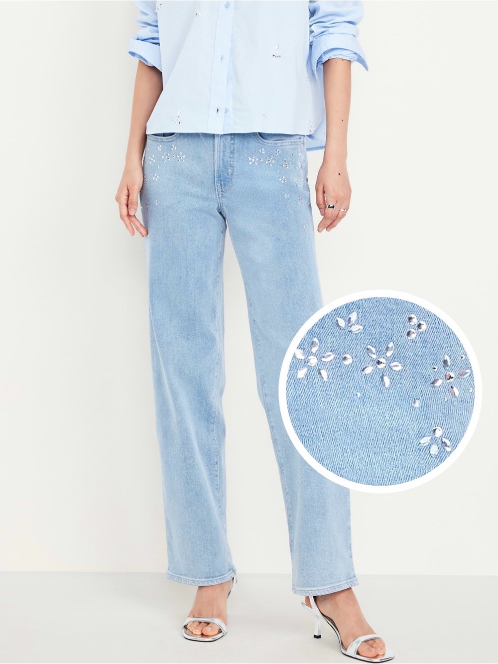 High-Waisted OG Loose Rhinestone-Embellished Jeans